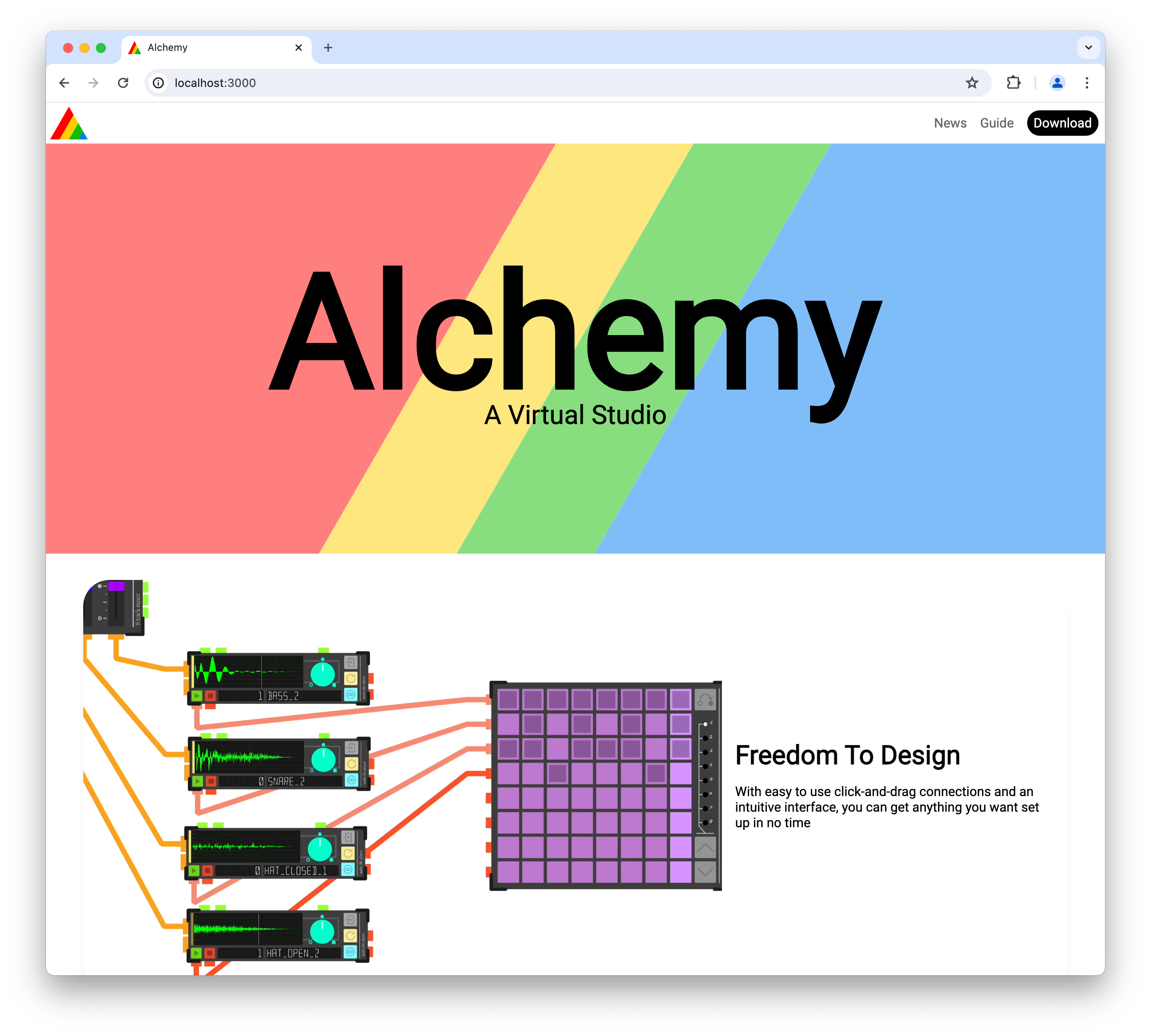 A screenshot of the redesigned homepage of alchemy.metasophiea.com
